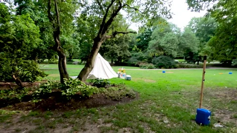 Slow Motion Panning Video Of hammock in the Park Stock Footage 138650129