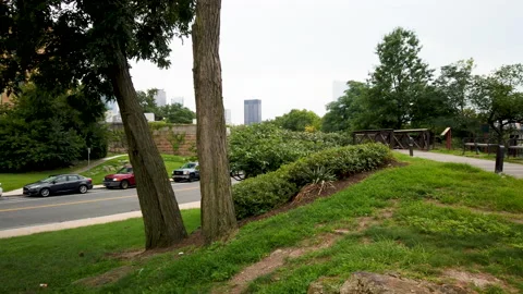 Slow Motion Panning Video Of path in the park Stock Footage 138639065