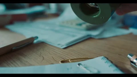 Slow Motion Paper Clips Falling Onto Office Desk Video stock 342655466