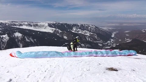 Slow Motion paraplane trying to fly, but was unable to catch the wind Stock Footage 74249526