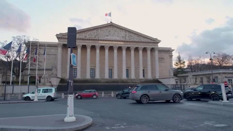 Slow-motion of the Parisian traffic in front of the french National Assembly Stock Footage 305625037
