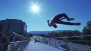 Slow Motion Parkour Fast Motion Traffic / Freerunning /Acrobatic Flip Stock Footage
