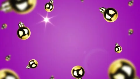 Slow motion pattern golden christmas balls on a purple background Stock Footage 165753822