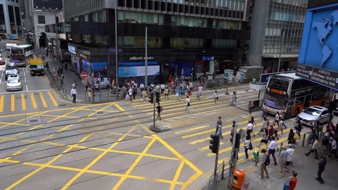 Slow motion of Pedestrians walking over the street in Hong Kong Video stock 124988565
