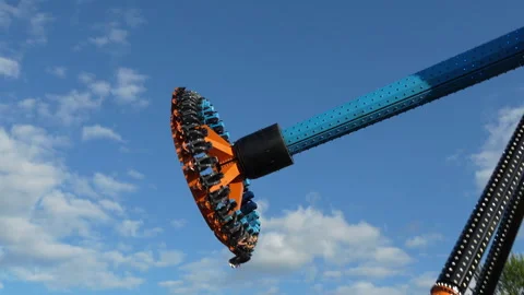 Slow motion of Pendulum ride X at Särkänniemi amusement park in Tampere, Finland Stock Footage 337044494