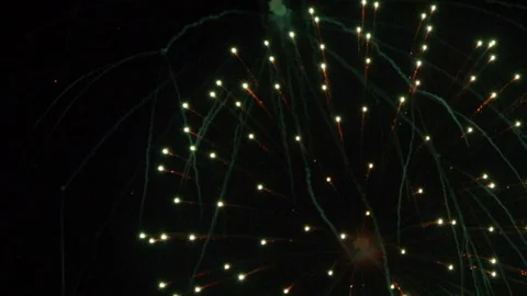 Slow Motion of Peony Firework Exploding &amp; Dying Out in Black Sky Stock Footage 102764613