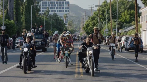 Slow motion of people attending a protest, BLM, Hollywood, LA, June 2020 Stock Footage 134618859