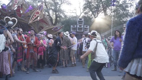 Slow motion of people dancing and jumping rope at yoga music festival, Oregon Stock Footage 122471341