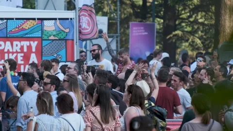Slow motion of people dancing in a public park during Party Like a Deejay Vídeo Stock 201494180