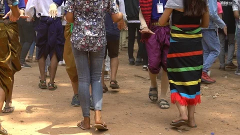 Slow motion of people having fun at Cambodian New Year festival-Dan Stock Footage 119056777