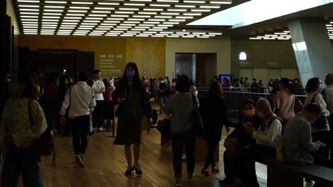 Slow motion of people in museum Stock Footage 166183939