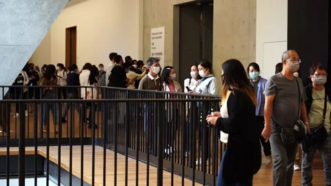 Slow motion of people in museum Stock Footage 166183998