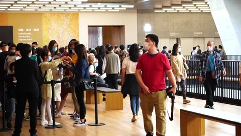 Slow motion of people in museum Stock Footage 166183999