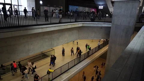 Slow motion of people in museum Stock Footage 166184014