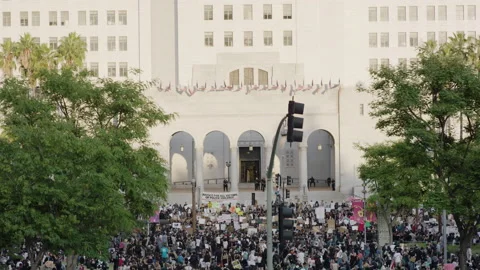 Slow motion people on a protest, BLM, Hollywood, LA, June 2020 Stock Footage 135340920