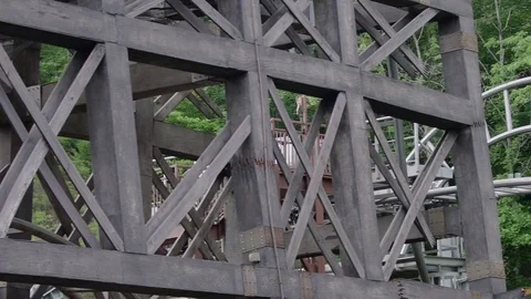 SLOW MOTION: People riding the roller coaster 4k Stock-Footage 76540702