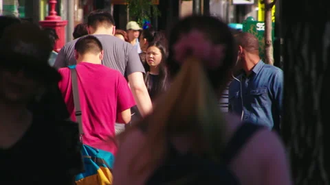 Slow Motion  - people on Sidewalk.  compression   Flushing, Queens   4K Stock Footage 141883851