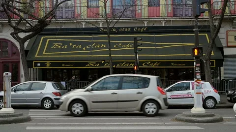 Slow motion People tribute Bataclan Theatre Paris Stock Footage 60207121