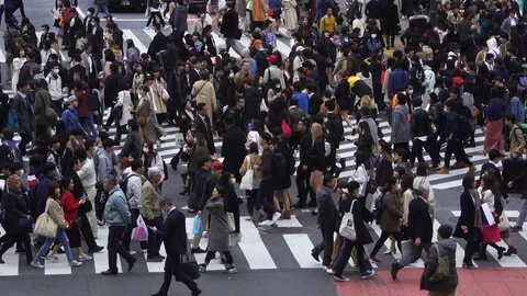 Slow-motion of people walking across at Shibuya famous crossing street in Tokyo Stock Footage