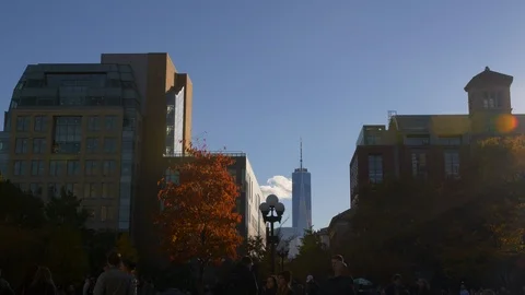 Slow Motion Of People Walking Towards Incredible New York Skyscrapers  Stock Footage 113834350