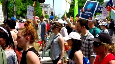 Slow motion of Peoples Climate march in Washington, D.C.  Stock Footage 75085013
