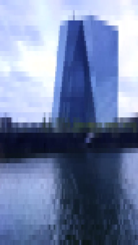 Slow Motion of Pixelated Metaverse Building by River Vídeos de archivo 293028003