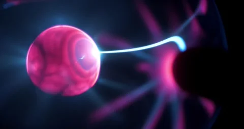 Slow Motion Plasma globe. Finger touches a glass flask. Plasma globe reacts Stock Footage 309103603