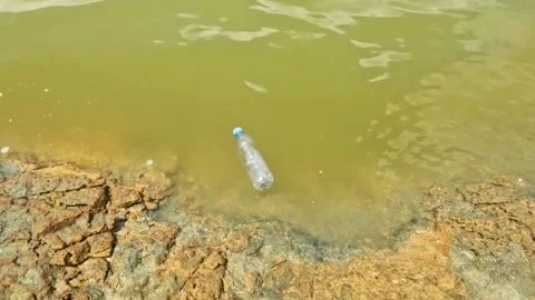Slow motion of plastic water bottles in a lake Stock Footage 323149247