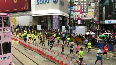 Slow motion-The players in Standard Chartered Hong Kong Marathon, China Stock-Footage 89639259