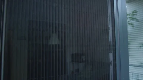 Slow motion of a pleated mosquito net on a window reveals fine vertical mesh Stock Footage 340956767