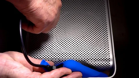 Slow motion: Plugging in external hard drive / backup to USB port of computer. Stock-Footage 93511285