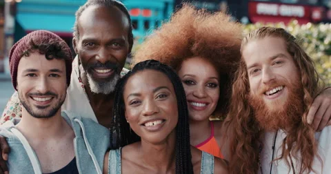 Slow Motion Portrait of multi ethnic group of people smiling Stock Footage 56855387