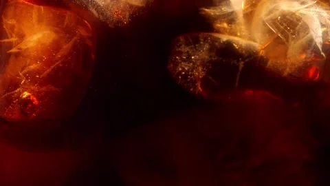 Slow Motion Of Pouring Drink With Ice Cubes Inside, Close-up 300 fps Stock Footage 151622848