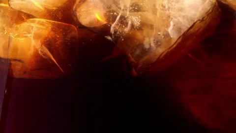 Slow Motion Of Pouring Drink With Ice Cubes Inside, Close-up 300 fps Stock Footage 151622892