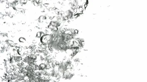 Slow motion of pouring water creates bubbles in a glass tank Stock Footage 143257462