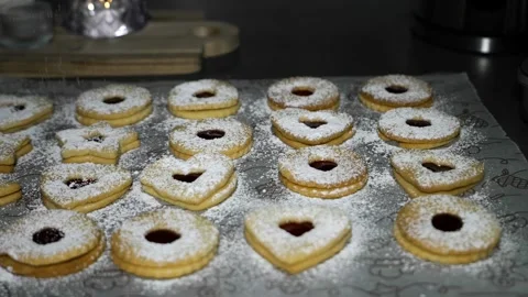 Slow Motion Powdered Sugar Falling on Cookies Video stock 321655703