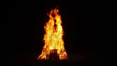 Slow motion powerful night fire 4K Video stock 291585250
