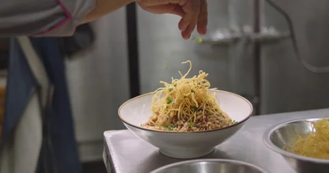 Slow-Motion Preparation of Gourmet Peruvian Shrimp Fried Rice Stock Footage 291314623
