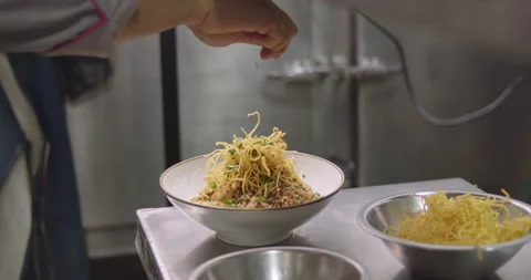 Slow-Motion Preparation of Gourmet Peruvian Shrimp Fried Rice Stock Footage 291314653