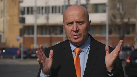 Slow Motion Presentable and Confident Businessman Giving a TV Interview Video stock 84768745