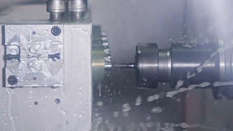 Slow motion of processing precision metal parts with a milling machine and lathe Video stock 132516351