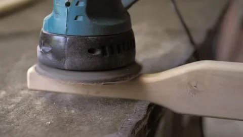 Slow motion. A professional carpenter working with wood on a woodworking machine Stock Footage 201300241