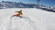 Slow Motion Of A Professional Male Athlete Skiing The Carving Technique Stock Footage