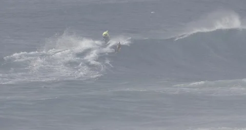 Slow motion of professional surfer surfing small ocean waves on surfing board Stock Footage 160106010
