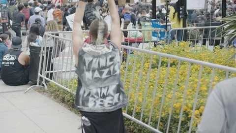Slow motion of a punk guy protesting, BLM, Hollywood, LA, June 3, 2020 Stock Footage 136221446