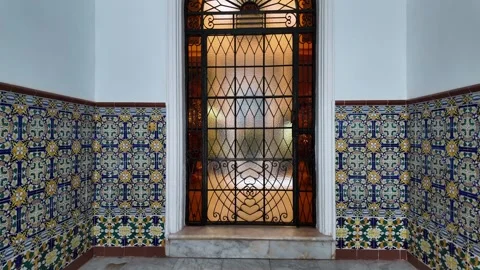 Slow motion push into decorative window with tiles, Vejer de la Frontera, Spain Stock Footage 346283118