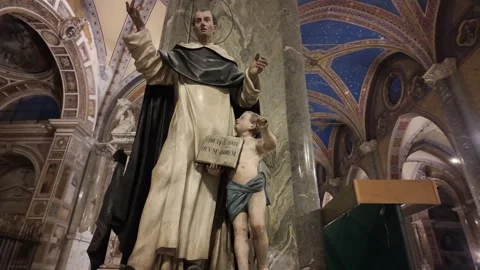 Slow Motion Push in on Saint Vincent Ferrer Religious Statue. Stock Footage 328842774
