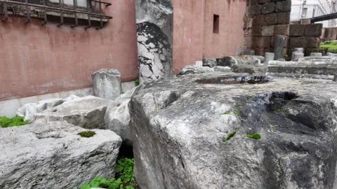 Slow Motion Push-in Shot on Archaeological Dig near Theatre of Marcellus, Rome. Stockbeeldmateriaal 328841875