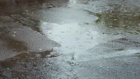 Slow motion of rain drops in the city during heavy tropical downpour, drops.. Stock Footage 345146944