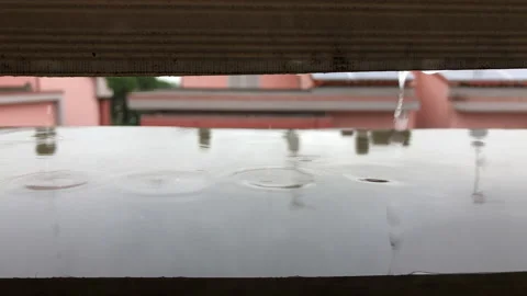 Slow motion of rain drops, close up view during the storm. Fall scenario Stock-Footage 141207246